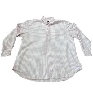 Polo Ralph Lauren Shirt Men 2XB Pink White Striped Custom Fit Flesh Pony Button